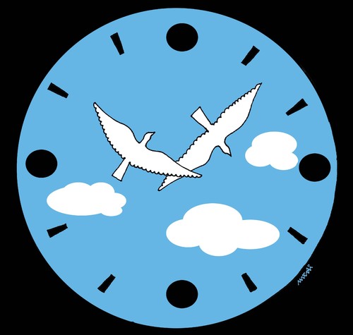 Cartoon: birds clock (medium) by Medi Belortaja tagged clock,birds,heavens,sky,hours,minutes,flying