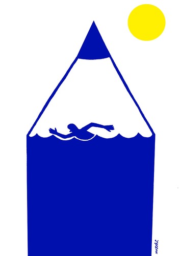 Cartoon: blue pencil (medium) by Medi Belortaja tagged hollidays,swiming,sea,waves,pencil,blue