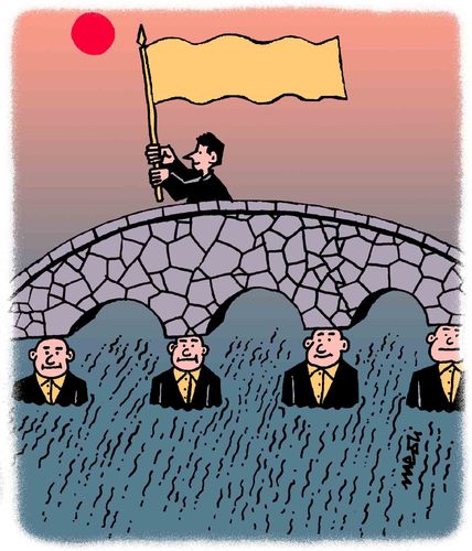Cartoon: bridge winner (medium) by Medi Belortaja tagged winner,bridge,staandarfbearer,servants,column
