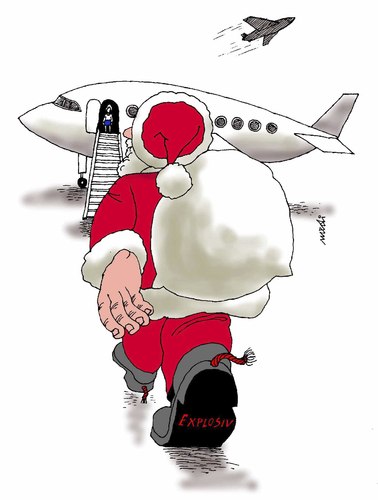 Cartoon: Christmas santa dangerous (medium) by Medi Belortaja tagged dangerous,santa,christmas,terror,terrorism