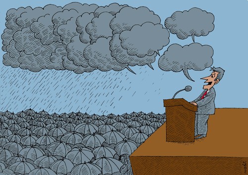Cartoon: clouds of the speech (medium) by Medi Belortaja tagged clouds,speech,politician,raining,peoples