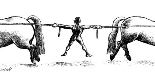 Cartoon: contrasting ideas (medium) by Medi Belortaja tagged ideas,contrasting,horse,horses,man