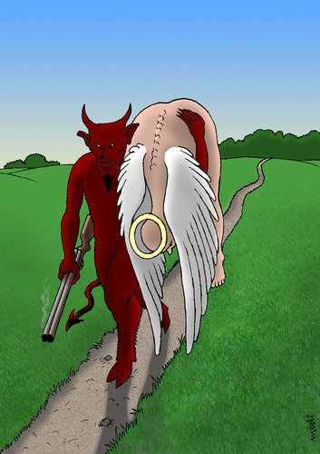 Cartoon: devil s hunting (medium) by Medi Belortaja tagged death,dead,killed,kill,angel,hunting,hunter,devil