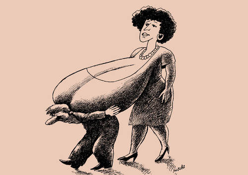 Cartoon: discomfort (medium) by Medi Belortaja tagged discomfort,breast,woman,wife,husband,humor