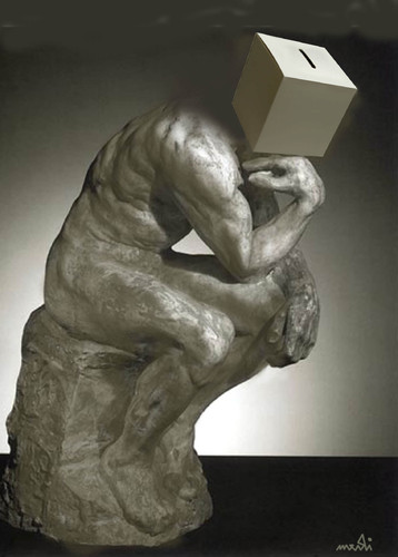 Cartoon: elections thinker (medium) by Medi Belortaja tagged thinker,elections,ballot,box,rodin