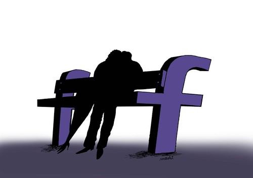 Cartoon: fb bench (medium) by Medi Belortaja tagged love,bench,facebook,fb,lovers,man,woman