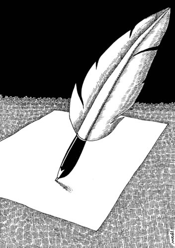 Cartoon: feather (medium) by Medi Belortaja tagged writing,dam,pen,fountain,feather