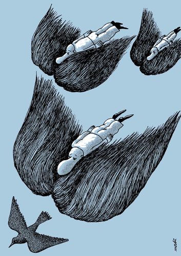 Cartoon: flying with mustaches (medium) by Medi Belortaja tagged men,mustaches,mustache,flying,fly,birdshumor
