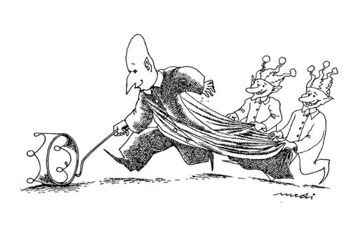 Cartoon: game king (medium) by Medi Belortaja tagged king,game,crown,playing,stooge,humor