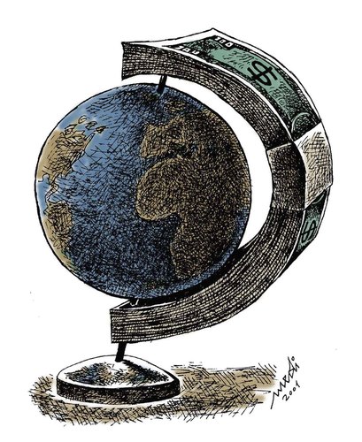 Cartoon: The dollar globe (medium) by Medi Belortaja tagged globe,dollar,the,dollars,money