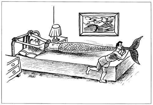 Cartoon: hard bed (medium) by Medi Belortaja tagged bed,hard,love,siren,lovers,humor,clothes