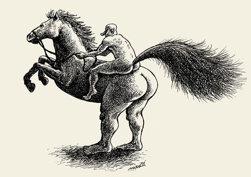 Cartoon: horseman (medium) by Medi Belortaja tagged horse,horseman,tail,leg,man