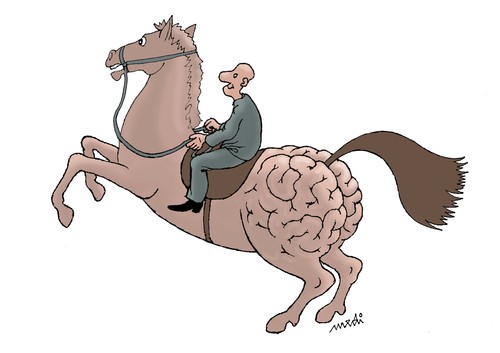 Cartoon: horseman (medium) by Medi Belortaja tagged politics,ideology,idea,mind,intelligence,intellect,brain,horse,horseman,politicians