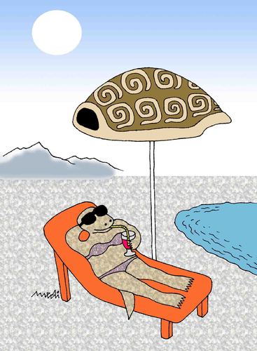 Cartoon: turtles on the beach (medium) by Medi Belortaja tagged humor,holidays,shell,tent,beach,turtles