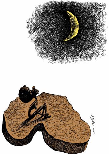 Cartoon: illusions of the hunger (medium) by Medi Belortaja tagged hungry,poverty,africa,bread,moon,hunger,illusions