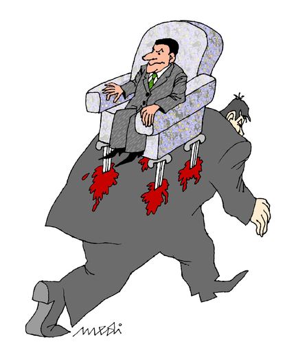 Cartoon: people and politicians (medium) by Medi Belortaja tagged kill,politician,people,knife,chair,power,dictator,dictatorship