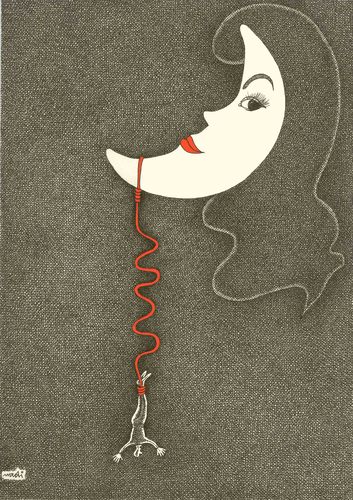 Cartoon: la luna (medium) by Medi Belortaja tagged moon,luna,woman,women,girl,love,lovers,man