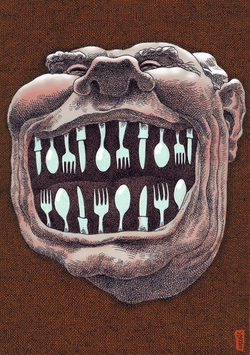 Cartoon: laughter metal (medium) by Medi Belortaja tagged smiling,smile,forks,spoon,metal,laughter,laudh,face,teeth,tooth,food