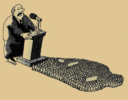 Cartoon: leader s shadow (medium) by Medi Belortaja tagged elections,head,speech,shadow,leader,peoples,meeting,dictatorship