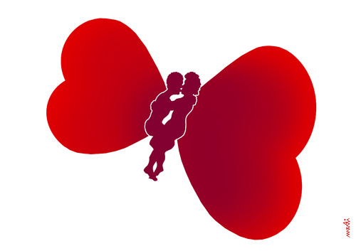 Cartoon: love s butterfly (medium) by Medi Belortaja tagged day,valentines,hearts,butterfly,love,kiss,kissing,man,woman,husband,wife,lovers