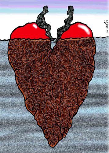 Cartoon: loves iceberg (medium) by Medi Belortaja tagged love,lover,heart,cracked,island,man,woman,wife,husband,iceberg