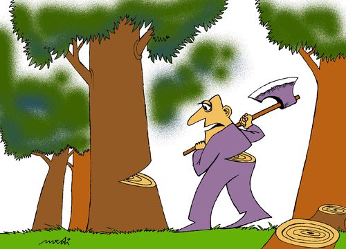 Cartoon: man and forest (medium) by Medi Belortaja tagged environment,tree,cut,ax,forest,man