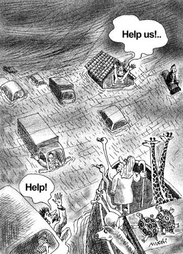 Cartoon: modern times (medium) by Medi Belortaja tagged destruction,ecological,noah,flooding