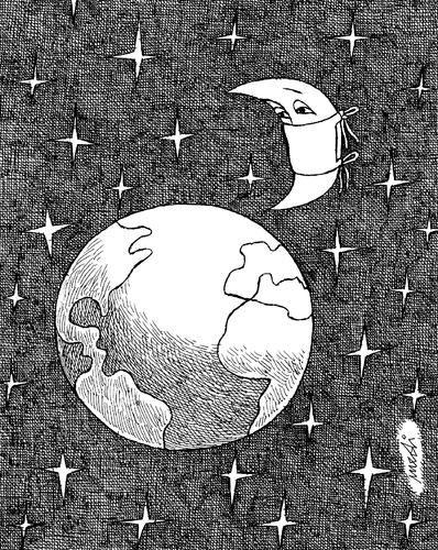 Cartoon: moon salvation (medium) by Medi Belortaja tagged pollution,epidemics,salvation,moon,earth,illness