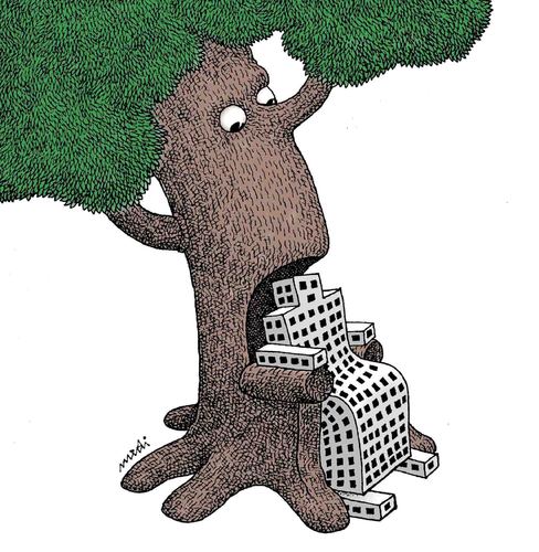 Cartoon: natural chair (medium) by Medi Belortaja tagged ecology,environment,trees,tree,buildings,building,chair,natural