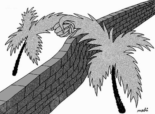 Cartoon: palms shake hands (medium) by Medi Belortaja tagged hands,shake,palms,wall