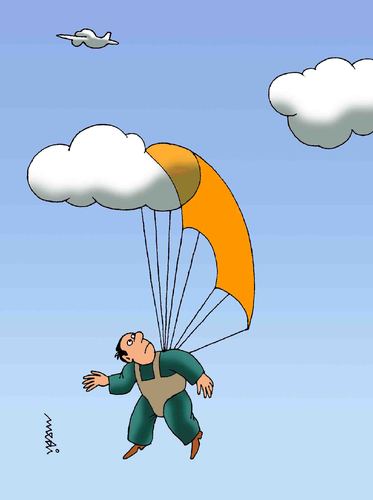 Cartoon: parashutist and clouds (medium) by Medi Belortaja tagged clouds,parachute,parachutist