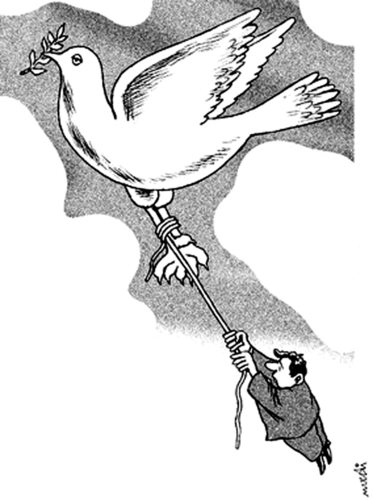 Cartoon: peace force (medium) by Medi Belortaja tagged force,peace,rope,dove,colombo,pigeon,dictatorship,conflict,politics,politicians