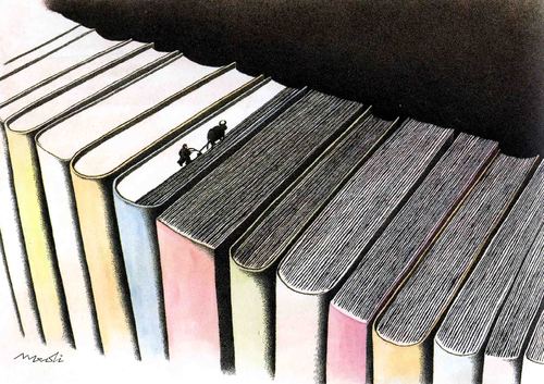 Cartoon: plowing books (medium) by Medi Belortaja tagged bibliotheque,book,books,plowing