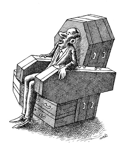 Cartoon: sad chair (medium) by Medi Belortaja tagged violence,democracy,death,murder,dictators,dictator,power,coffin,armchair,chair,sadness,sad