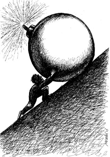 Cartoon: sisyphus of war (medium) by Medi Belortaja tagged terrorism,war,bomb,sisyphus