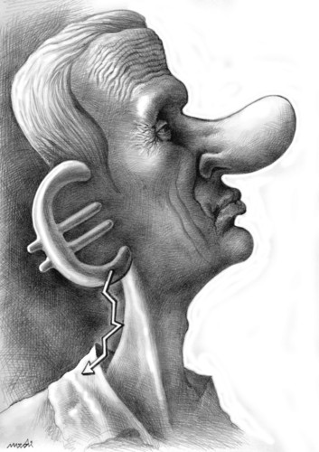 Cartoon: strange ear (medium) by Medi Belortaja tagged crisis,banks,financial,finance,piercing,euro,ear