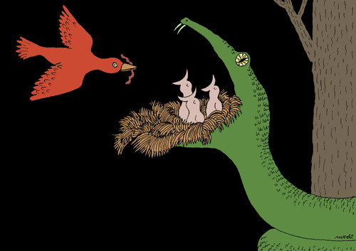 Cartoon: that s life (medium) by Medi Belortaja tagged hunger,snake,food,nest,bird,birds,little,hungry,black,humor
