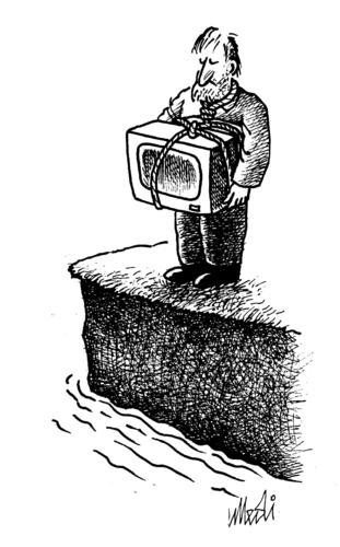 Cartoon: The despairing of TV (medium) by Medi Belortaja tagged media,suicide,news,bad,tv,despairing