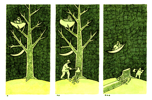 Cartoon: the last refuge of birds (medium) by Medi Belortaja tagged nest,ax,forest,trees,environment,birds
