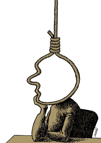 Cartoon: thinker (medium) by Medi Belortaja tagged death,hanging,hang,man,suicide,rope,thought,thinker,think