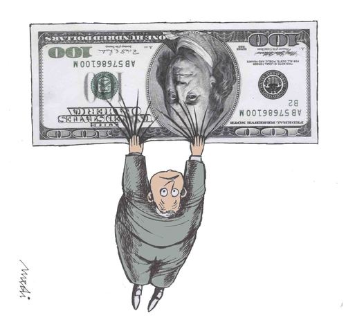 Cartoon: towards bankruptcy (medium) by Medi Belortaja tagged bankruptcy,towards,money,dollar,abyss,financial,crisis
