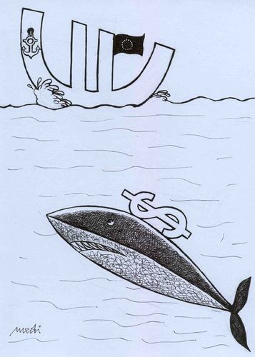 Cartoon: tracking (medium) by Medi Belortaja tagged shark,dollar,euro,money,tracking