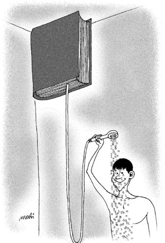 Cartoon: shower from the book (medium) by Medi Belortaja tagged capitalize,book,shower