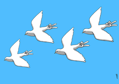 Cartoon: victory sky (medium) by Medi Belortaja tagged freedom,dove,colombo,pigeon,sky,victory