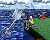 Cartoon: fishing (small) by Medi Belortaja tagged fishing,fisherman,fish,bird