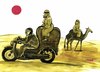 Cartoon: modern times in wilderness (small) by Medi Belortaja tagged modern,times,motorcycles,camel,desert