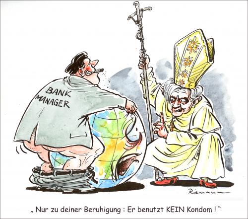 Cartoon: Alles wird gut ! (medium) by Riemann tagged condoms,banks,pope,world,crisis,manager,ratzinger,pabst,kondome,welt,krise,cartoon,kondome,kondom,bank,banken,papst,kirche,religion,ratzinger,benedikt,glaube,gott,welt,erde,aids,afrika,krise,banker,manager,wirtschaftskrise,finanzkrise,verhütung,verhütungsmittel,gesundheit,schutz,sicherheit