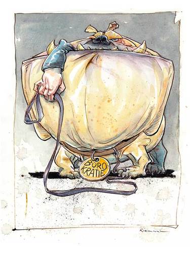 Cartoon: Dicker Hund (medium) by Riemann tagged bürokratie,bureaucracy,verwaltung,administration,regierung,government,macht,power,unterdrückung,repression