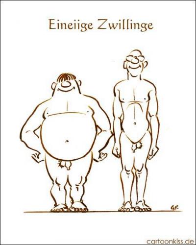 Cartoon: Eineiig (medium) by Riemann tagged nackte,tatsachen,zwillinge,wortspiel,auf,den,sack,gehen