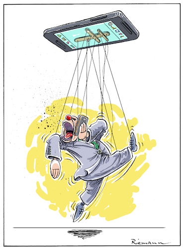 Cartoon: Fremdgesteuert (medium) by Riemann tagged mobil,phone,cell,handy,kontrolle,control,manipulation,smart,digital,age,facebook,google,twitter,instagram,string,puppet,marionette,ferngesteuert,remote,controlled,fremdbestimmt,konsum,public,nuisance,nervig,cartoon,george,riemann,mobil,phone,cell,handy,kontrolle,control,manipulation,smart,digital,age,facebook,google,twitter,instagram,string,puppet,marionette,ferngesteuert,remote,controlled,fremdbestimmt,konsum,public,nuisance,nervig,cartoon,george,riemann